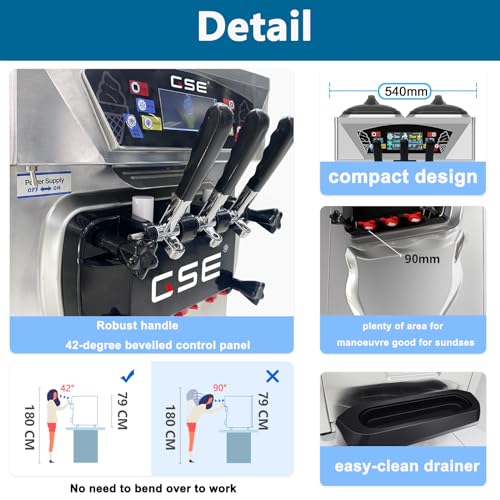GSE Eismaschine Gastronomie 28L/Std. vorkühlend 2800W Speiseeisbereiter 16L Edelstahl Behälter Softeismaschine selbstkühlend Eiscreme Maschine mit Kompressor Eisbereiter für Zuhause Eisdiele Gastro – Bild 7