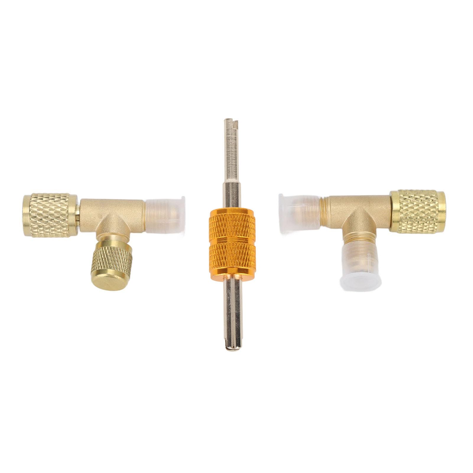 1/4in Quick Coupler Tee Adapter, Leakproof Valve Core Tee Adapter, Brass Quick Coupler Access Tees Compatible with R22 R12 R134 Refrigerant, Vacuum Gauge