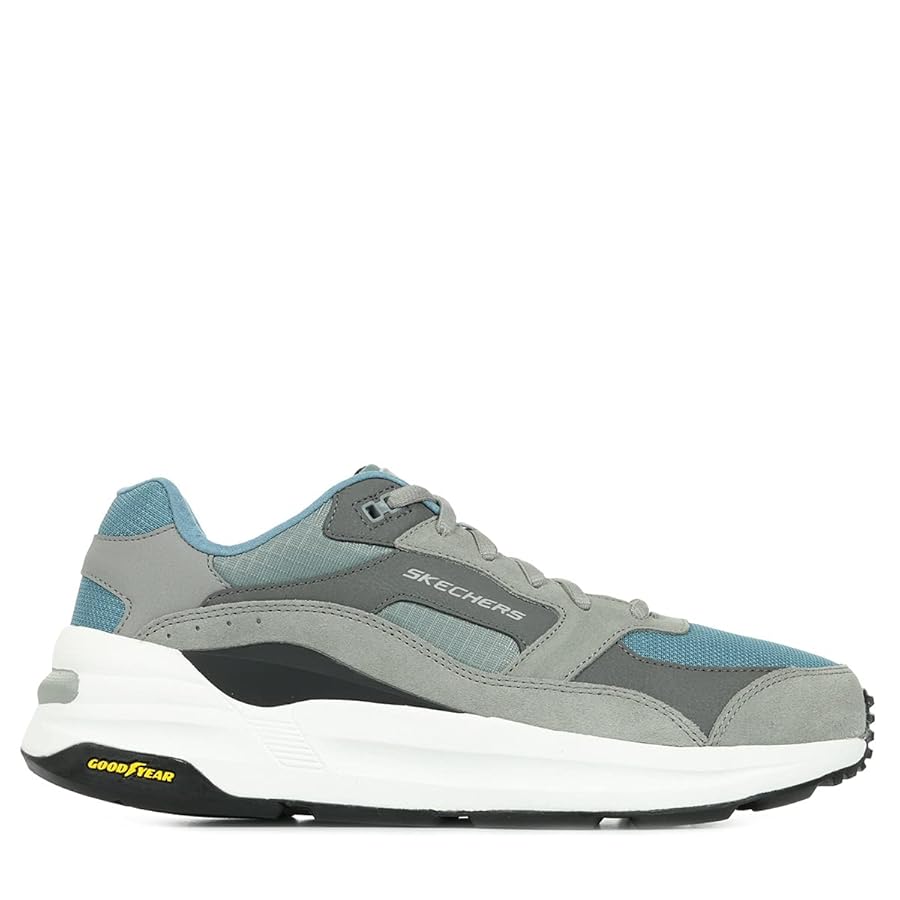 Skechers Men's Global Jogger Sneaker, Gray Leather Pu Blue