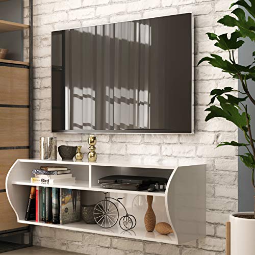 Tangkula Wall Mounted TV Stand, 2 Tier Modern Wall Mount TV Storage Console