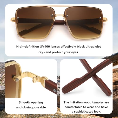 Dollger Overized Square Aviator Sunglasses for Men Women Fashion Imitation Wood Gradient Sunglasses4