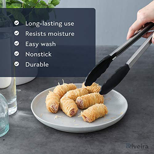 Riveira Tongs For Cooking With Silicone Tips | 9 And 12-Inch Pieces Set | Non-Stick Kitchen Grill Tongs | Bbq Grilling Tong | 550°F High Heat-Resistant Premium Silicone Tips | 304 Stainless Steel #TOP4
