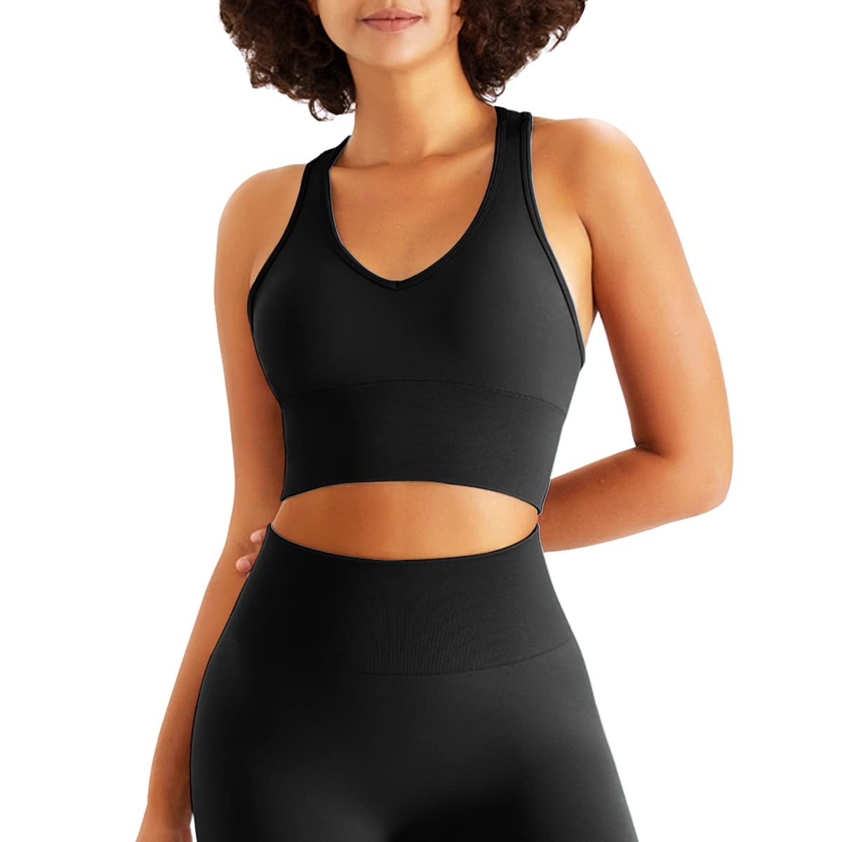 Jetjoy Workout Set for Women 2 Piece Athletic Outfits Seamless Crop Tank Yoga Leggings Gym Activewear Tracksuits Sets