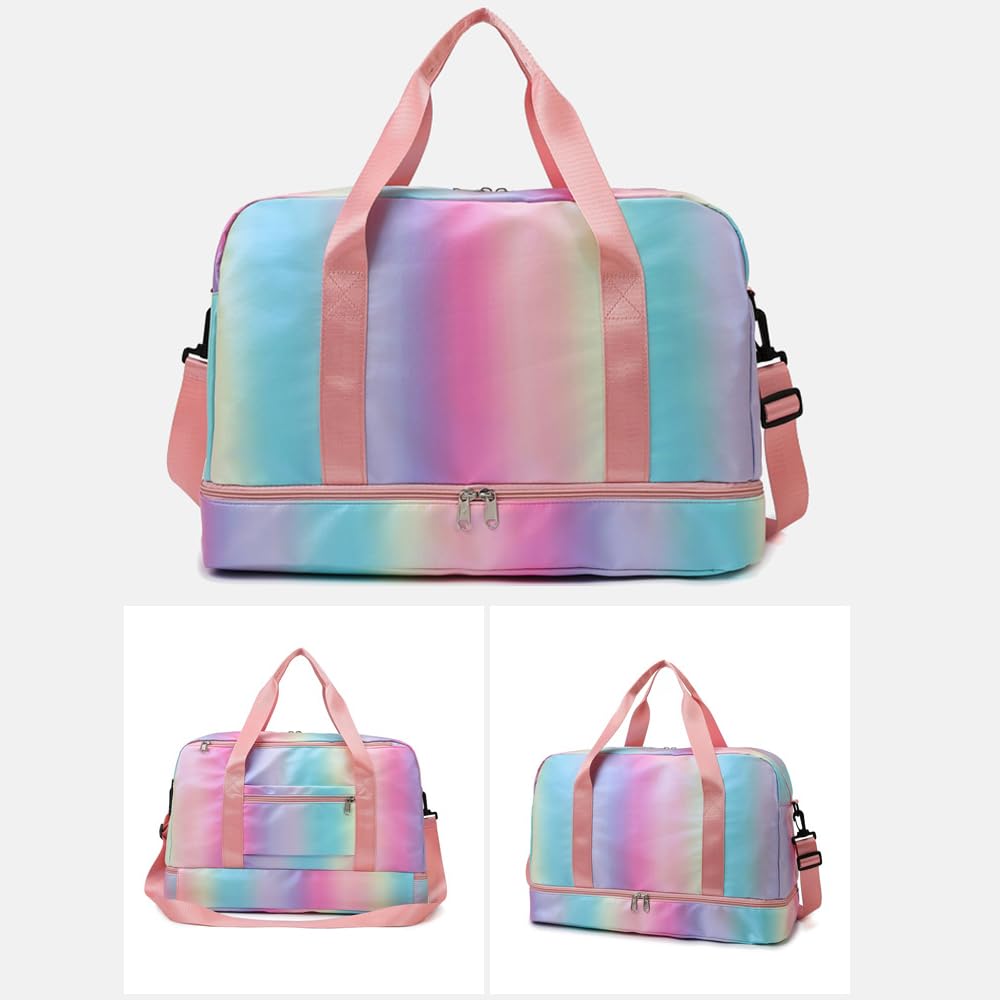Sports Duffel Bags, Gym Bag with Shoes Compartment& Wet Pocket, Waterproof Weekender Overnight Bag Travel Duffle Bag (Gradient Pink) - Image 2