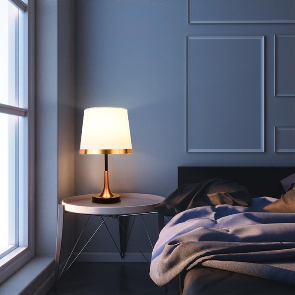 Lampada vintage europea, luce notturna ambientale sul comodino | Vintage europeo, base in metallo, paralume in tessuto, dimmerabile, luce notturna(White)