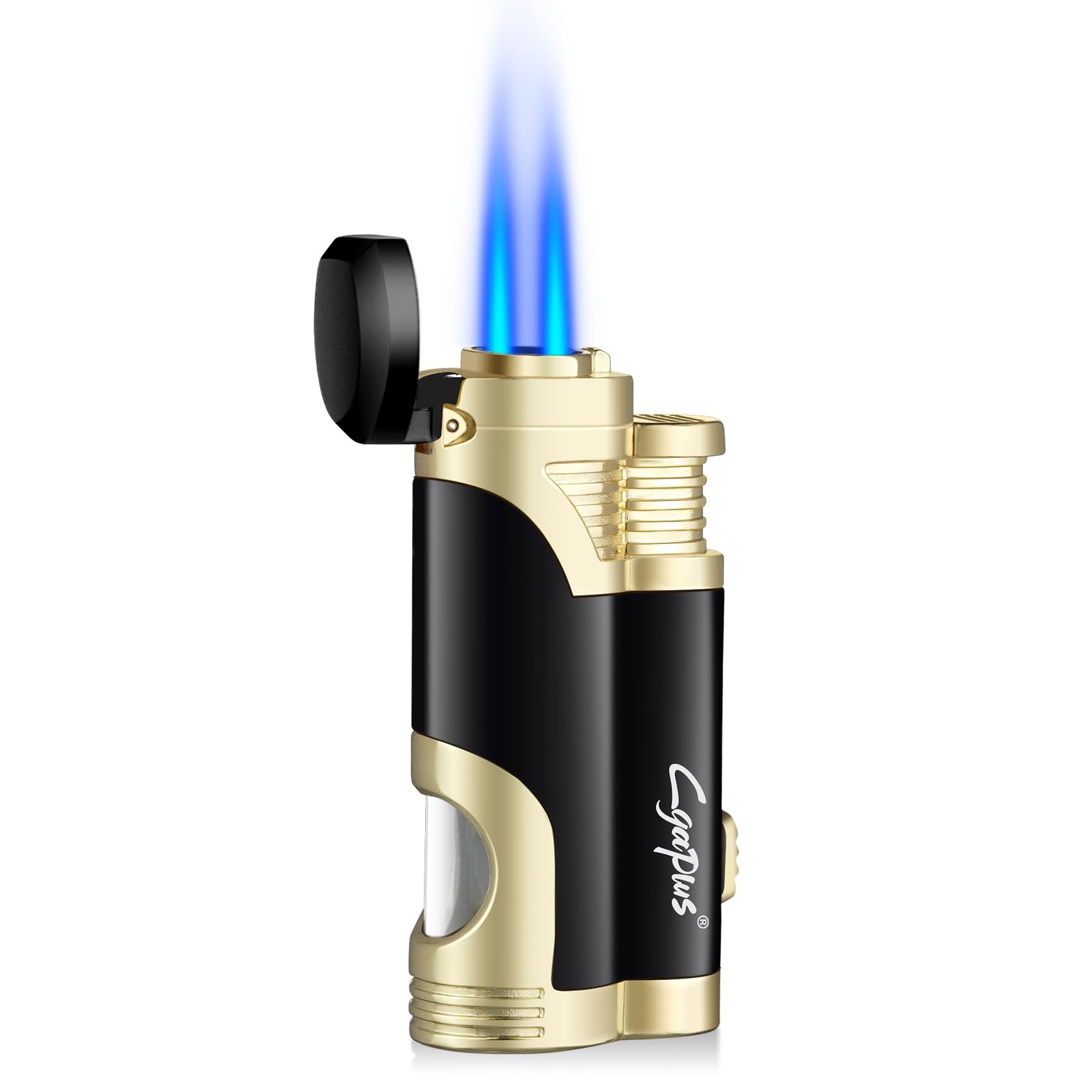 Cigar Butane Torch Lighter, Dual Jet, Windproof, with Punch Lighters
