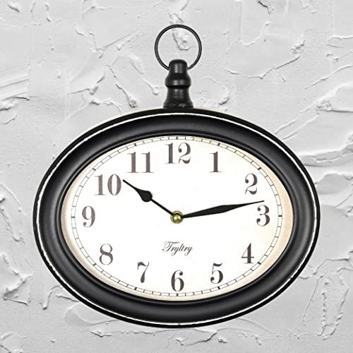 Tryltry Black Oval Retro Wall Clock, Rustic Vintage Style, Antique Old Fashioned Design, Battery Operated Silent Decor Wall Clocks For Kitchen,Farmhouse,Office, Black Oval #TOP4