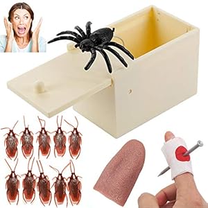 Laugwey Funny Prank Surprise Box,Funk Toys Box with Spider,Simulation Cockroach,Fake Long Tongue,Fake Finger Through…