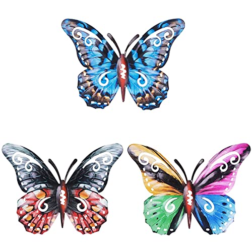 FIBOUND Adornos Jardin Exterior Adorno Pared Jardin Adorno Pared Jardin Metal - 3pcs Mariposas Decorativas Pared Adornos Jardin Exterior Pared,para Vallas de Jardín, Cobertizos Colgantes Cover