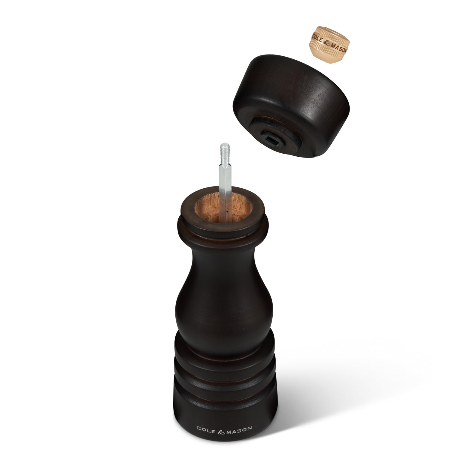 Cole & Mason London Molinillos de Sal y Pimienta, Madera de Haya Chocolate | 18 cm, Molinillo Sal y Molinillo Pimienta Manual, Molino Cerámica Adjustable, Precisión+, Garantía Vitalicia del Mecanismo
