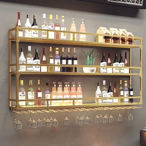 Support de verre à vin suspendu réglable en métal et bois, grand porte-verre mural industriel LED