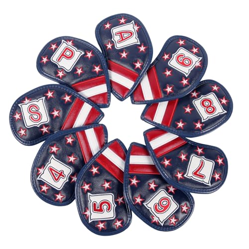 Couvre-club de golf en cuir set de 9 pièces motif USA protège-fers haut de gamme