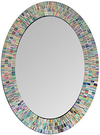 Bohemian Rainbow Rhapsody Wall Mirror -Glass Mosaic Decorative Wall Mirror, Multi Color Spectrum Wall Mountable, 24" Multi-Color Framed Mirror (32 in. x 24 in.)