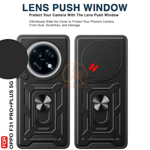 Image of Armor Bumper Back Cover Case for Oppo F31 Pro Plus 5G Rotating Camera Cover, Ring Holder & Kickstand | Heavy Duty & 360 Degree Protection Oppo F31 Pro Plus 5G Back Cover (Black)