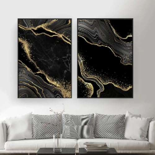 Tableau d'art mural de luxe marbre noir or 70x90 | Toile abstraite grand format
