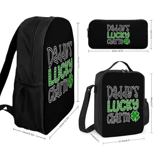Daddy'S Lucky Charm Classic Backpack Lunch Bag Pencil Case 3 Piece Set Travel Daypack2