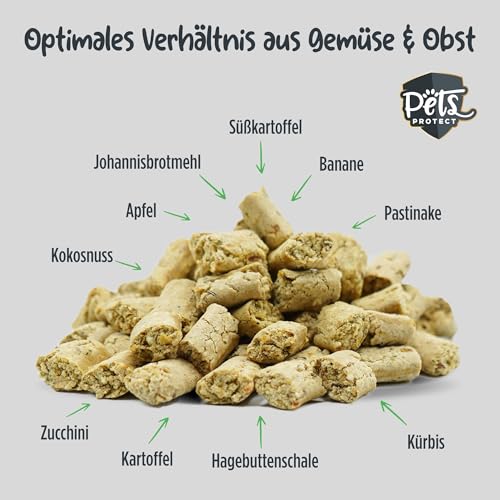 Pets Protect Veggie Snack 150 g | Vegane Leckerlis aus Gemüse & Früchten | Getreidefrei | Ohne künstliche Zusätze | Leckerli für große & kleine Hunde & Welpen | Deutsche Herstellung