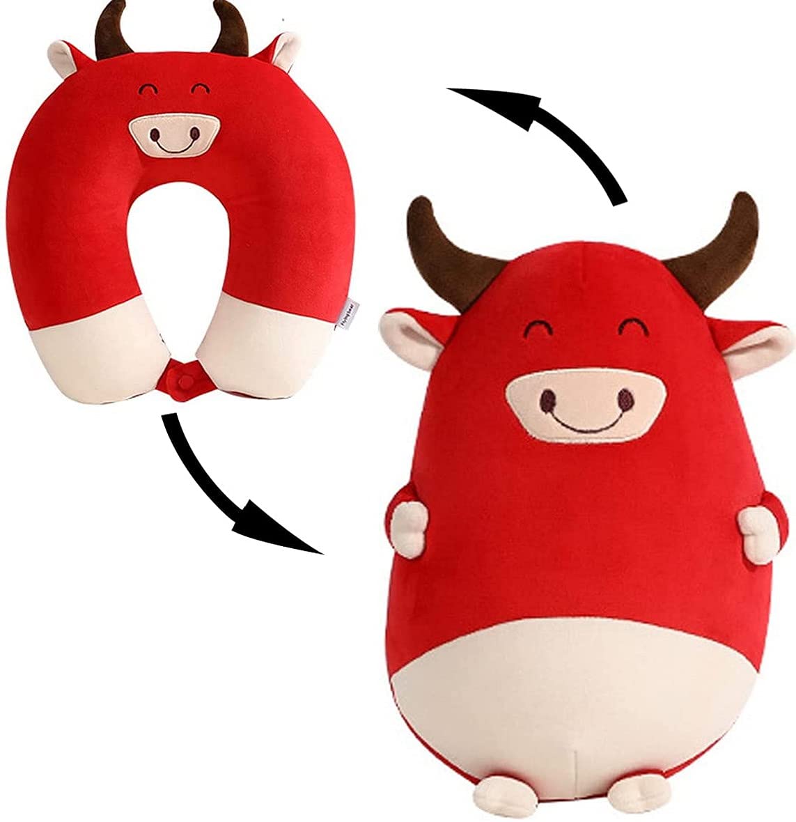 AOOPOO 2 in 1 Travel Pillow Convertible Kids Neck Pillow, Portable Cartoon U-Shaped Pillow Nap Pillow Stuffed Soft Comfortable Luggage Pillow for Airplane Traveling Sleeping Pillow (Red)