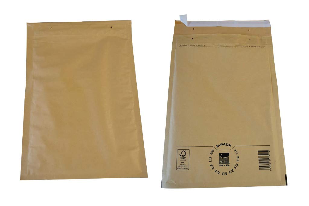 25 Luftpolstertaschen, Luftpolsterumschläge braun Größe G/7 (230 x 340 mm) DIN A4+ / C4 - Graspapier