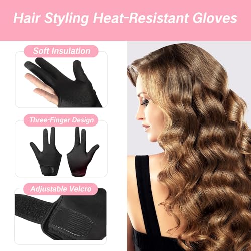 YAFIYGI 2 Packs Heat Resistant Gloves for Hair Styling Heat Gloves for Hair Styling Heat Resistant Gloves for Curling Hair Curling Wand Glove Neoprene 3 Finger Barber Glove - Thumbnail 2