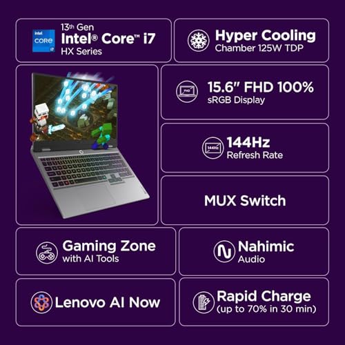 Image of Lenovo LOQ, Intel Core i7 13th Gen 13700HX, NVIDIA RTX 5060 8GB, 16GB RAM, 1TB SSD, 15.6 inch(39.6cm), 144Hz, Windows 11, Office 2024, Grey, 2.4Kg, 83JE00U4IN, 572 AI Tops, 3 Mon. Game Pass Gaming Laptop