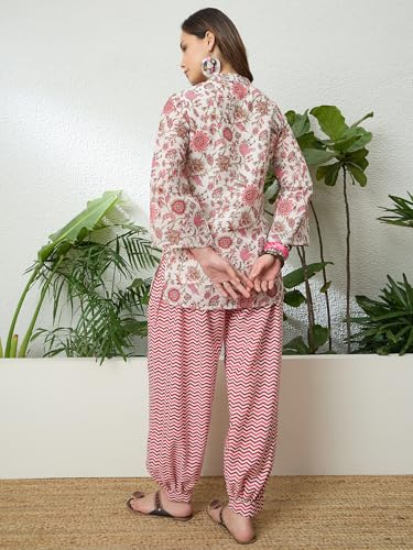 Image of EthnicJunction Women's Linen Floral Print Summer Wear Straight Short Kurti With farshi Salwar Set | Kurta Pant Set | Office wear Kurta Set | farsi salwar suit | raksha bandhan gift dress for women