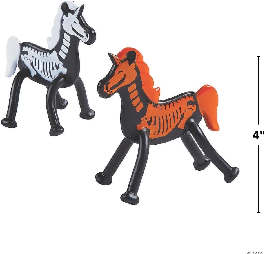 Fun Express Halloween Bendable Skeleton Unicorns - Flexible Halloween-Themed Character Toys Trick-or-Treating Party Favors Gifts Seasonal Decor - Fun Colorful Figures Perfect for Halloween - 24 Pieces