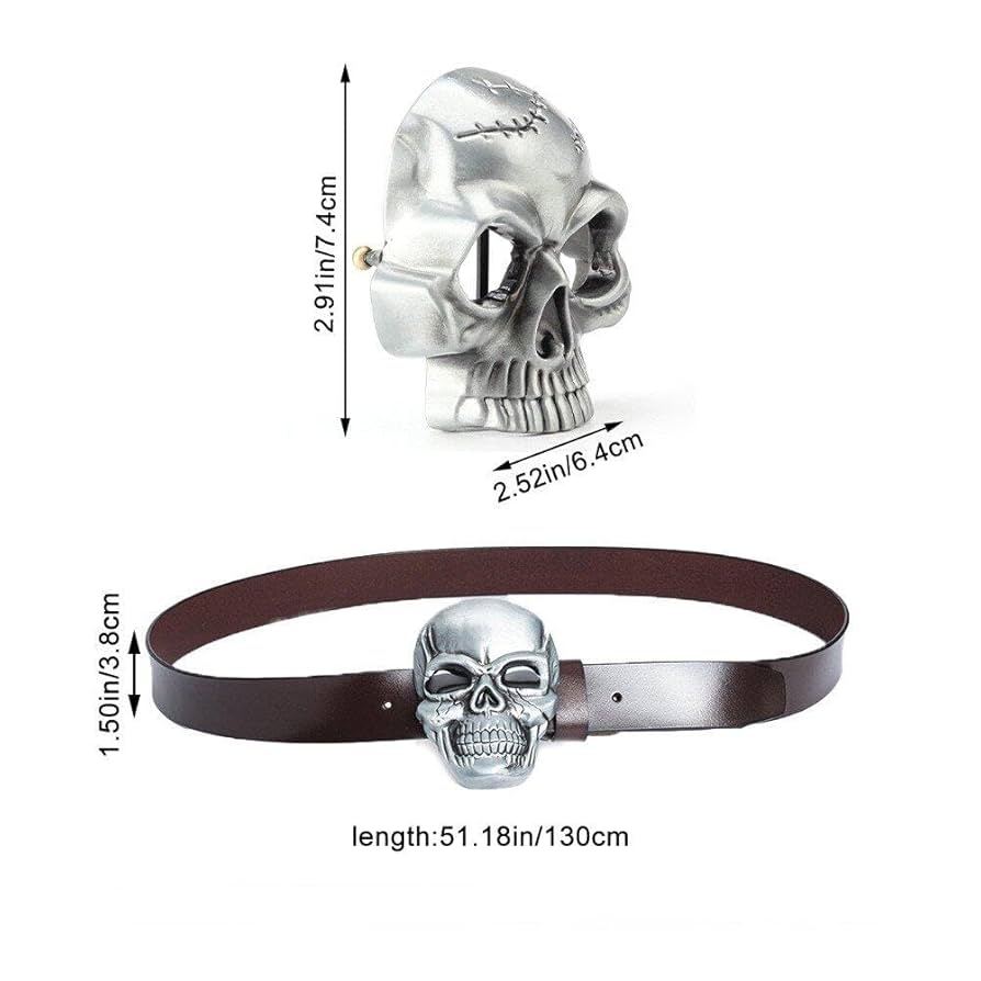 Men's Belt Skull Buckle Leather Waistband Casual Alloy Ghost