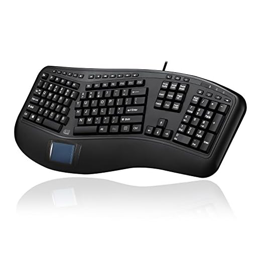 Adesso AKB-450UB - Ergonomic Keyboard with Built-in Touchpad, Wired, Multimedia Hotkeys, Split Keys Design, Built-in Palm Rest for Comfort - Compatible for PC & Windows XP/7/8/10