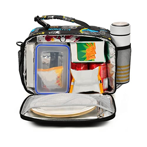 Exnundod Monster Truck Lunch Bag Cartoon Modern Trucks Insulated Reusable Lunchbox Adjustable Shoulder Strap Cooler Tote Bag For Travel Picnic #TOP1