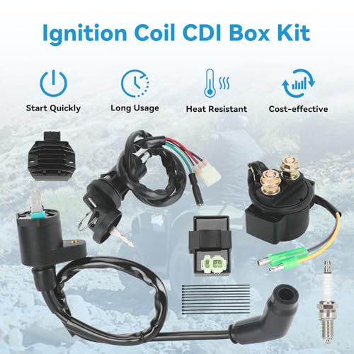 Image of EOPOAYI Recon 250 Ignition Coil Switch Starter Solenoid Relay Kit Compatible with TRX250 Fourtrax 200 ATV TRX250EX TRX250TM TRX250TE 1997-2021 Quad 4 Wheeler Parts with Voltage Regulator CDI Box