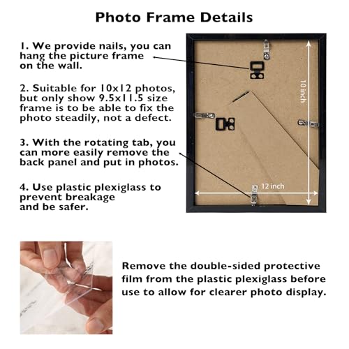 Image of JCJMY 10x12 Picture Frame Black for Wall Hanging, Wall Mounting Horizontally or Vertically, 10 x 12 Wall Gallery Poster Photo Frame with Shatter Resistant Plexiglass, Black