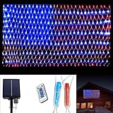DANLI Solar Powered American Flag Light, Waterproof 420 LED String Lights with Remote, US Flag with Plug, 8 Modes Net Light Decoration for Garden Patio July 4th National Day Independence Day