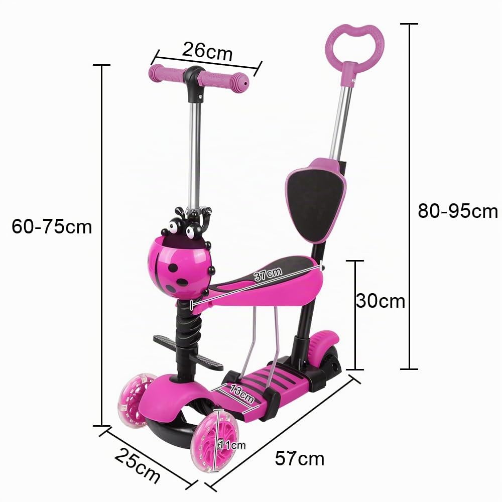 Patinete infantil 5 en 1 para niños a partir de 2 años hasta 50 kg, con asiento plegable y ruedas LED, altura regulable, plegable, triciclo para niños pequeños y niñas