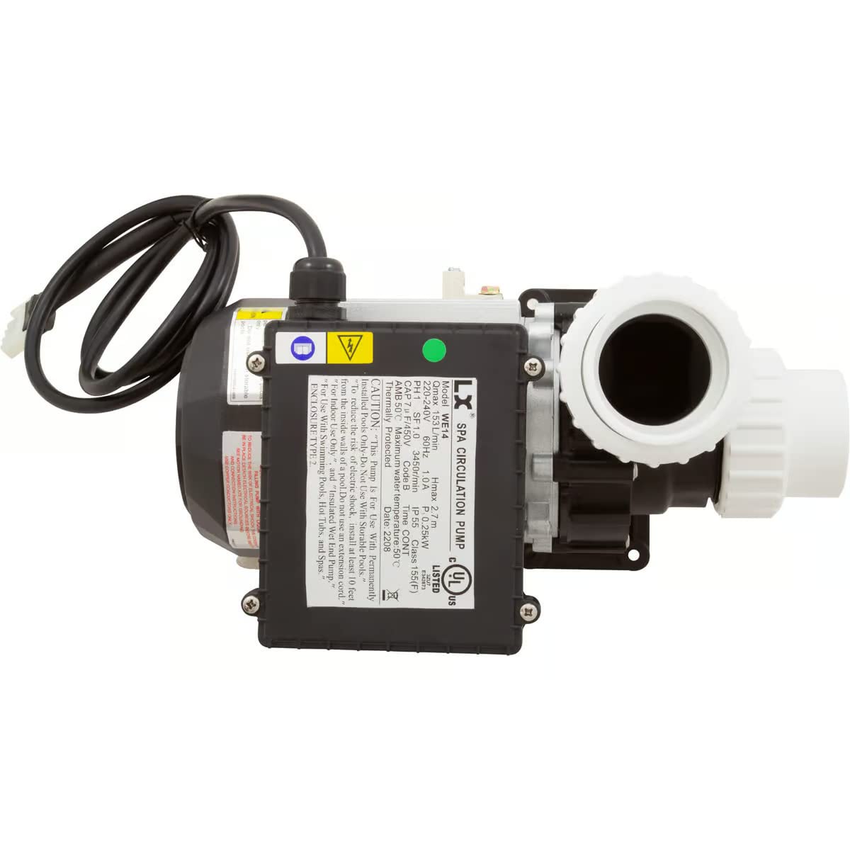 E-14 - Motore di ricambio per pompa di circolazione per vasca idromassaggio per sistemi spa, telaio 48Y, LX WE14, 1/4HP, 240V, 1-Speed, 1.6A, 1-1/2" in/out - 10-WE14-240, motore spa