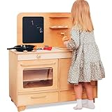 Kids Pretend Play Kitchen Wooden Montessori Playroom Furniture Nursery Decor Birthday Gift for Toddler Girl Wood Natural Baby Neutral Room (White)