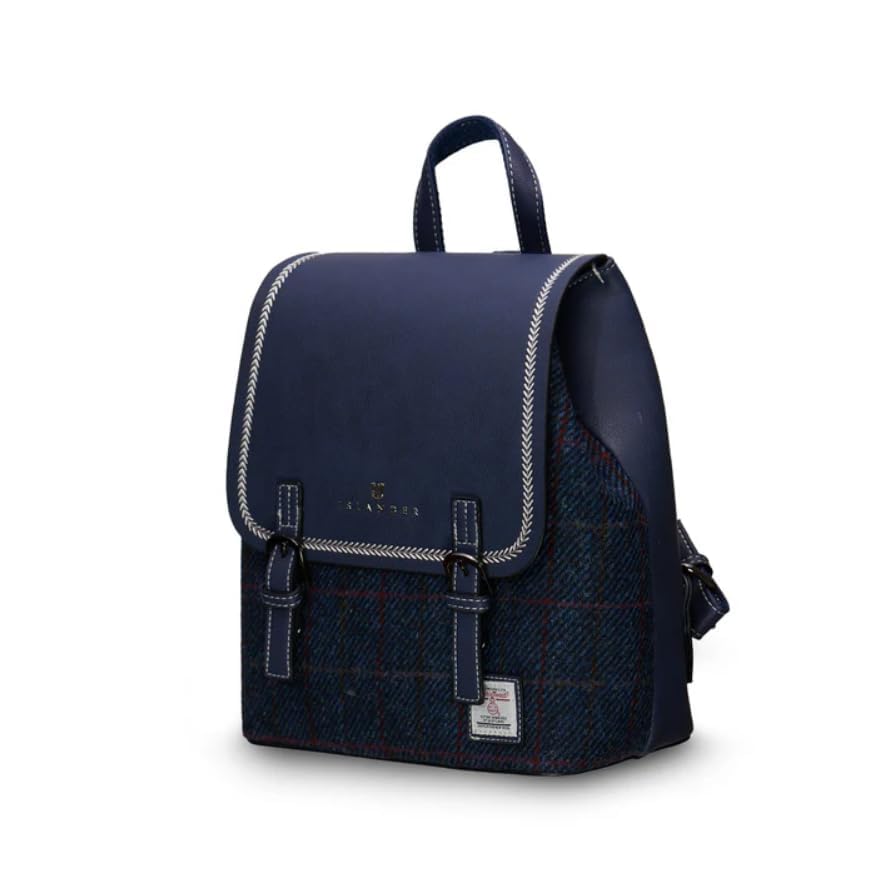 Islander Harris Tweed Jura Backpack for Women, Navy Over-Check