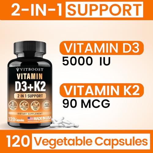 Image of VITBOOST Vitamin D3 K2 Complex - 5000 IU (125 mcg) D3 & K2 (MK-7) 90 mcg
