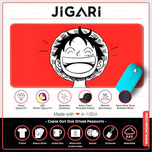 Image of Anime Theme Printed XL Extended Stich Edge Mousead | Smooth Surface Gaming Mousepad with Anti-Slip Rubber Base | 3mm Thick - 11 x 23 Inch (Happy Luffy (P106))