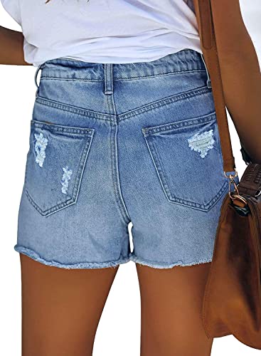 Image of onlypuff Womens Jean Short Cut Off Denim Shorts High Waist Ripped Distressed Stretchy