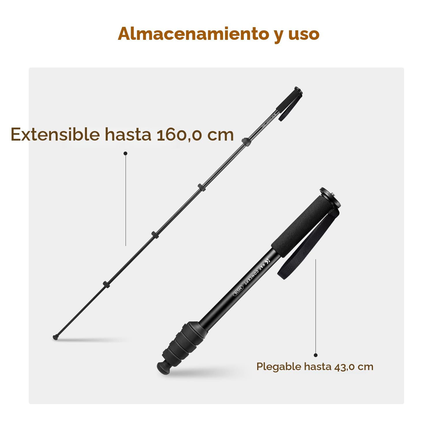 K&F Concept MS16 Monopié de 63 Pulgadas Aluminio con 5 Secciones,Monopié de Viaje de 160 CM para Cámaras DSLR, DSLM y Compactas con Correa de Mano, Capacidad de Carga de 10 KG