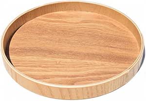 Super KD Wooden Serving Tray Decorative Round Tray Serve for Food Coffee or Tea (XLarge, Burlywood)