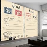 Murales Fotografici Cartoline Con Francobolli in Stile Retrò, Carta da Parati 3D per Soggiorno e Camera da Letto 250 x 175 cm (L x A), Francobolli D'Epoca Carta da Parati Decorativa