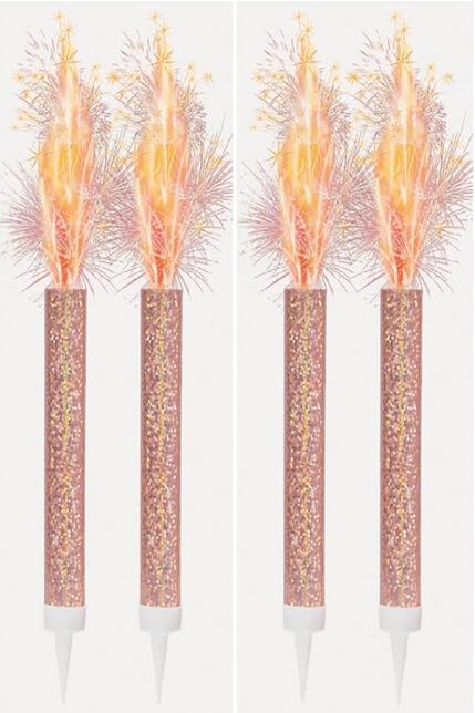 Ice Fountain Candles for Cakes, Cake Sparklers, Cake Toppers, Ideal for Christmas Decoration, Birthday Party, Decorations, and Other Special Occasions (4Pcs Rose Gold Fountain) — image 1