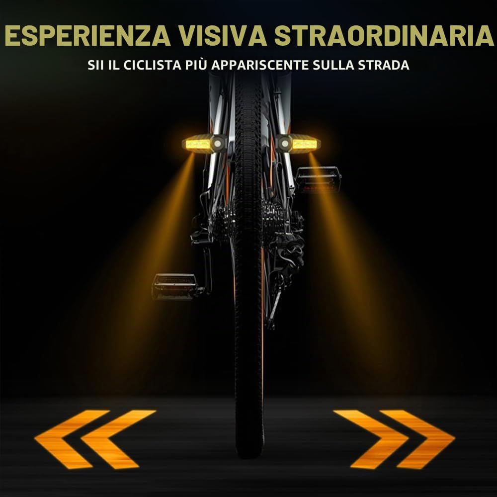 Luce Posteriore Bici con Indicatore di Direzione Ultra Luminoso, 5 modalità-Allarme Acustico Wireless Fanale Posteriore Bicicletta 30 LED IPX4 Impermeabile Ricaricabile USB Luci Bici