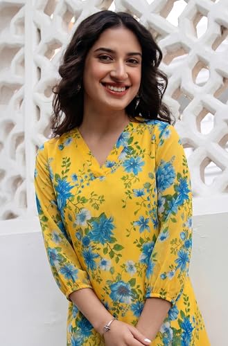 Image of Janasya Women's Georgette Floral Regular Tunic