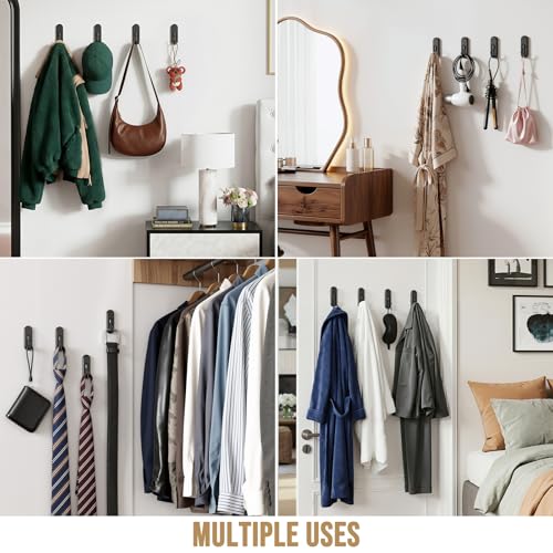Image of TAILI Adhesive Large Hooks for Hanging, 4 Coat Hooks & 6 Strips, Black | Hold Up to 3.3 LBS, Heavy Duty No-Drill Removable Large Wall Hanger for Towel, Backpack, Hat, Door,Kitchen Home Decor,