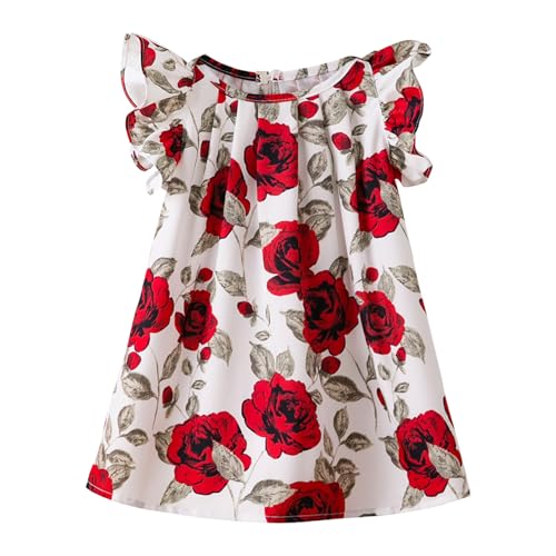 Image of Yanmucy Toddler Baby Summer Dresses Red Flower Beach Ruffle Clothes for Girls 6-24 Months