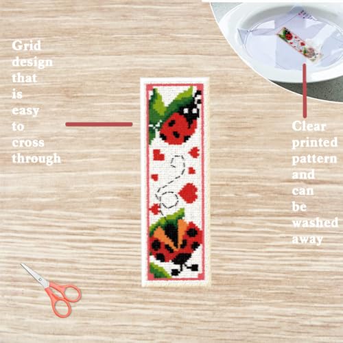 Image of FREEBLOSS 6 Set Insect Cross Stitch Bookmark Stamped Cross Stitch Kit with Garden Insect Patterns Embroidery Kit with Instruction DIY Bookmark Kit for Gift Adults 8.67''x3''