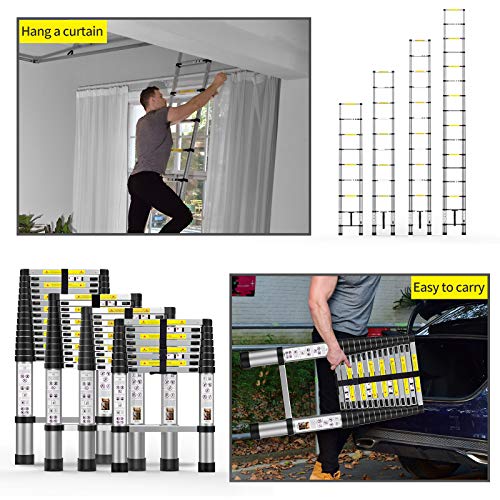 image for BOWEITI Telescoping Extension Ladder 8.5FT, Aluminum Telescopic Ladder